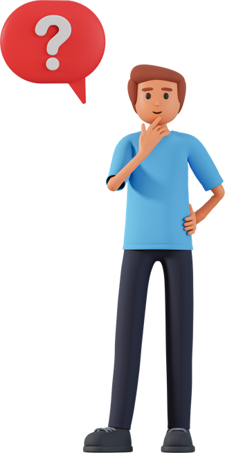 Man character and question mark in speech bubble appear above his head 3d illustration